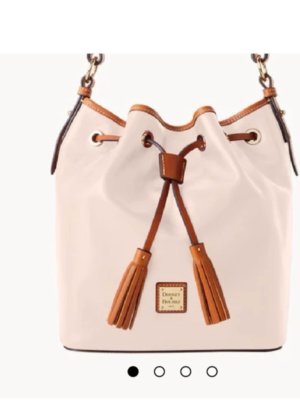 Dooney & Bourke Cream and Tan Leather Drawstring Tassel Bucket Bag